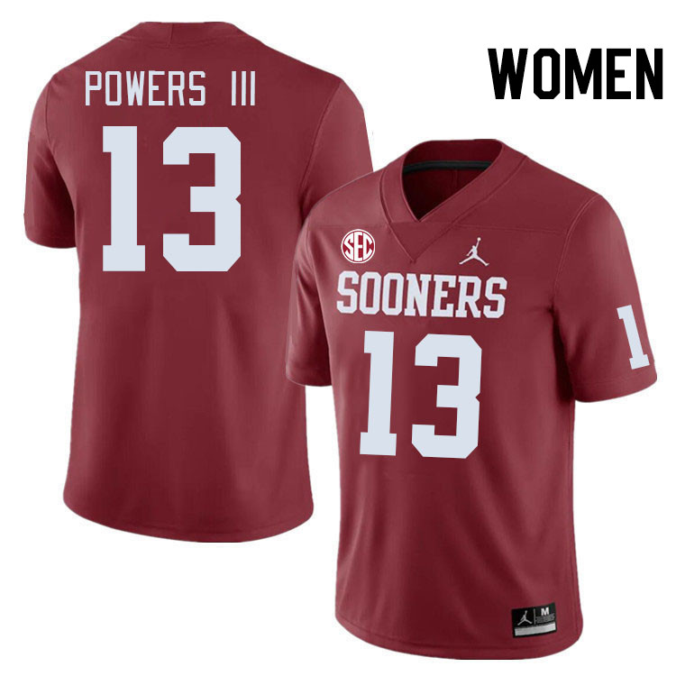 Women #13 Reggie Powers III Oklahoma Sooners 2024 SEC Conference College Football Jerseys-Crimson